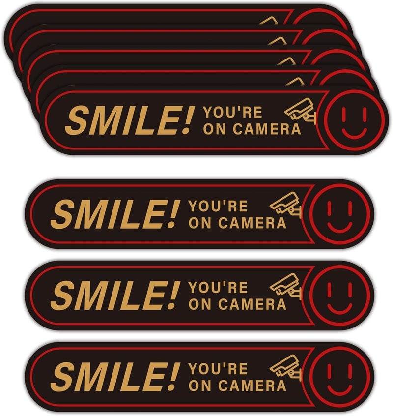 LUHIMO 8PCS Smile You're On Camera Sticker, Self Adhesive Waterproof Durable Video Surveillance Sign Sticker for Car, Security Camera Sign for Home, Business, Cars and Window（5" x 1"） - Image 2